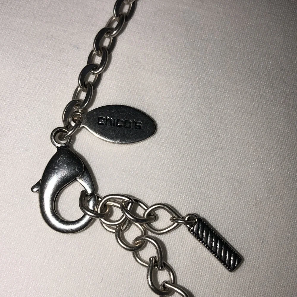 Chicos Blue Striped Bar Necklace Silver Tone